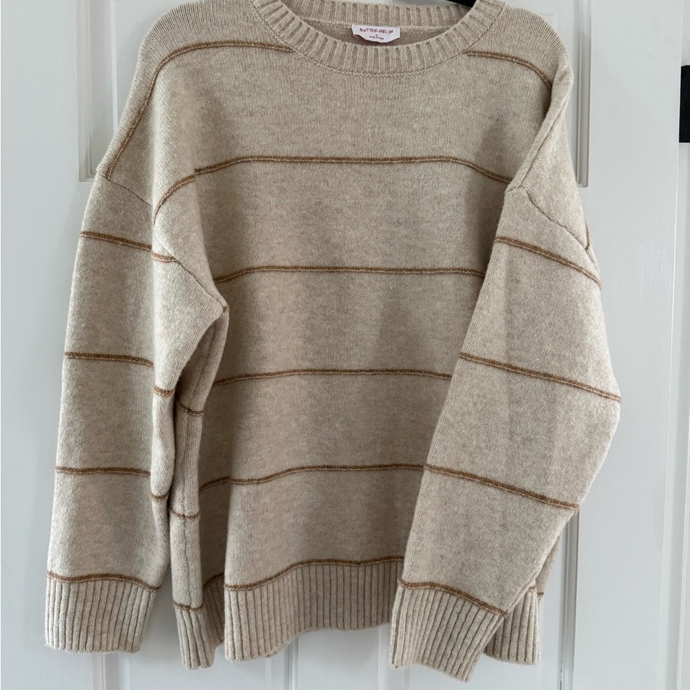 Striped Beige Crew Neck Sweater